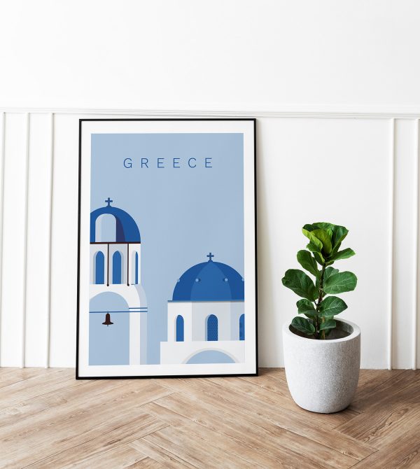 Affiche Cyclades encadrée dans une déco méditerranéenne