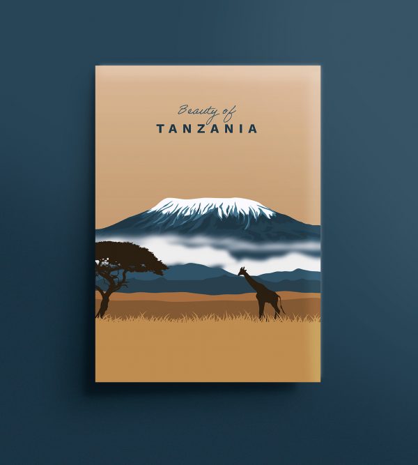 Affiche décorative Afrique Kilimandjaro girafe coucher de soleil