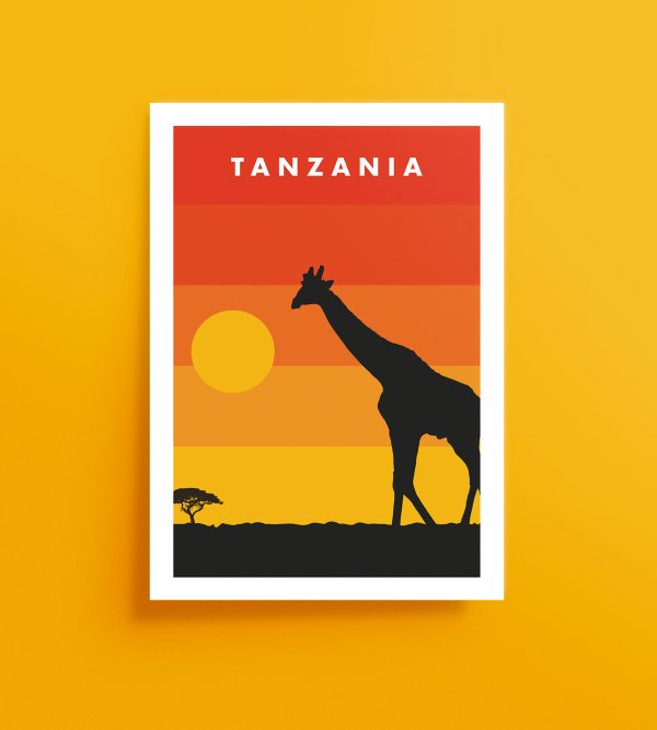 Affiche girafe coucher de soleil Afrique