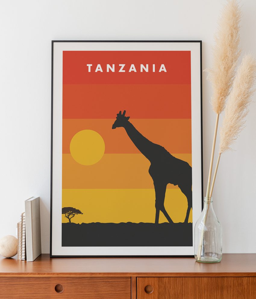 Affiche déco Afrique girafe encadrée