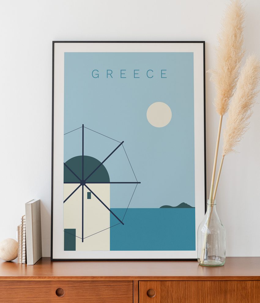 Zoom sur le papier 250 g de l’affiche Moulin Grèce