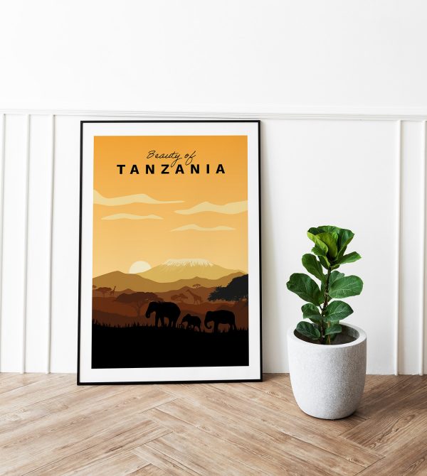 Affiche encadrée coucher de soleil savane Afrique