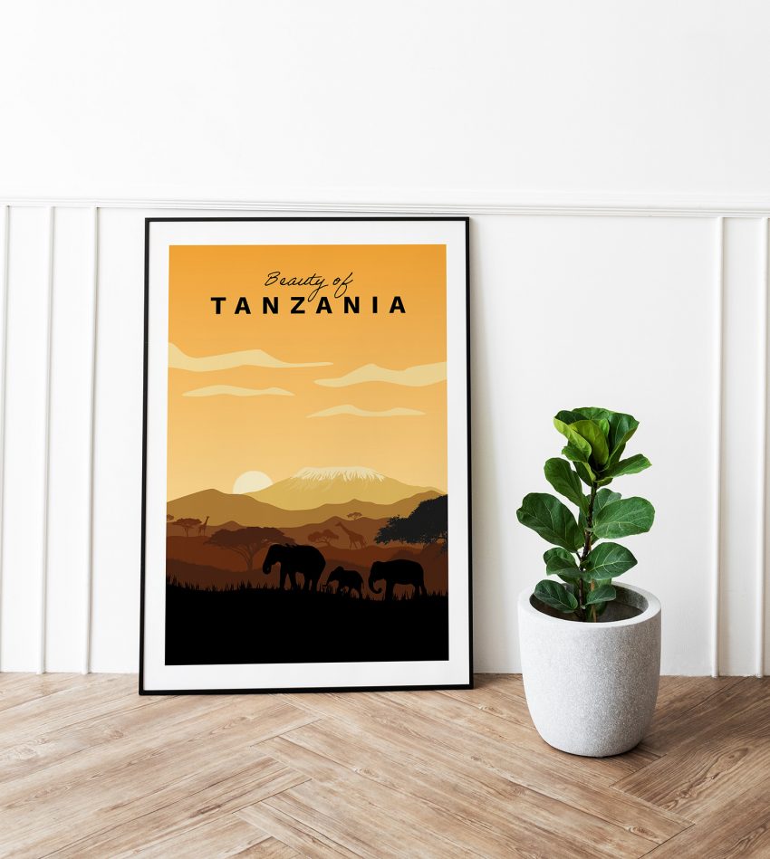 Affiche encadrée coucher de soleil savane Afrique