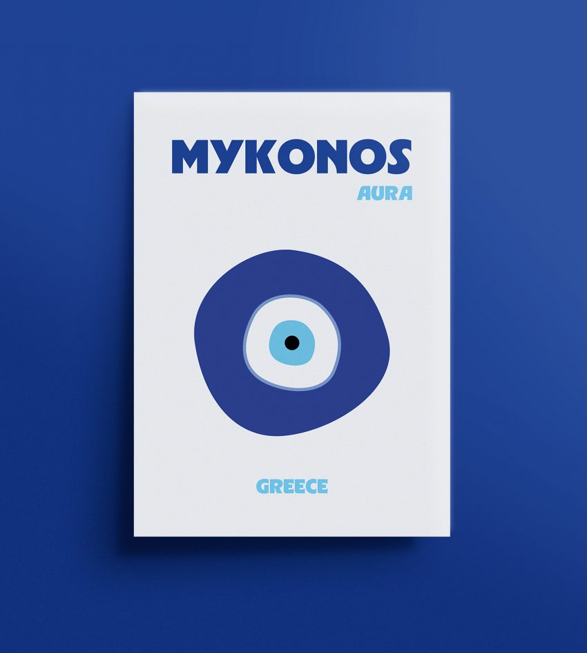 Affiche décorative Grèce œil bleu porte-bonheur fond clair