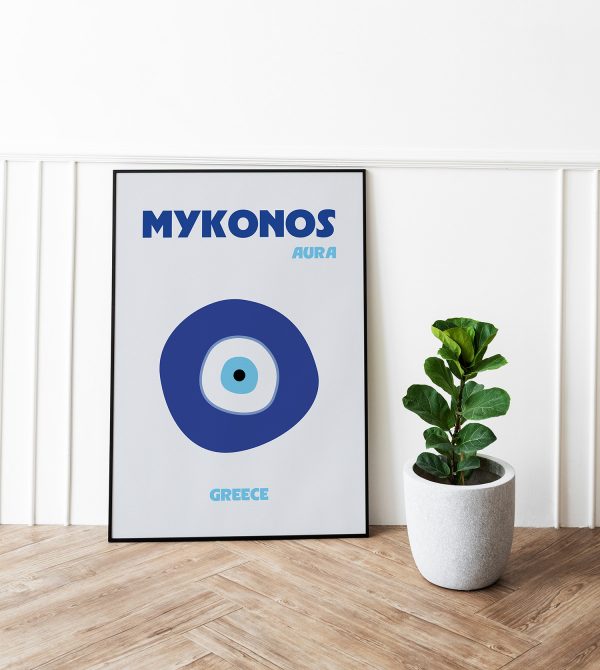 Affiche œil grec encadrée dans une déco lumineuse