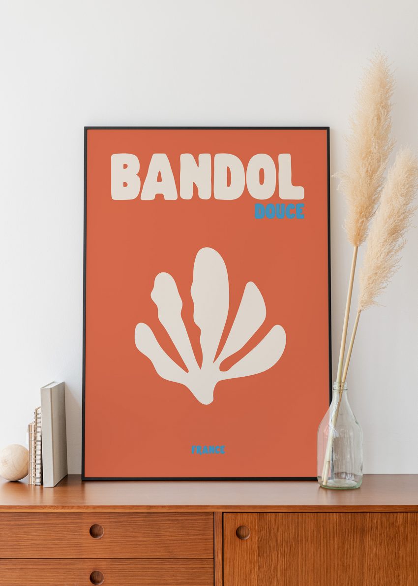 Affiche Bandol Douce fond orange – Poster déco méditerranéen