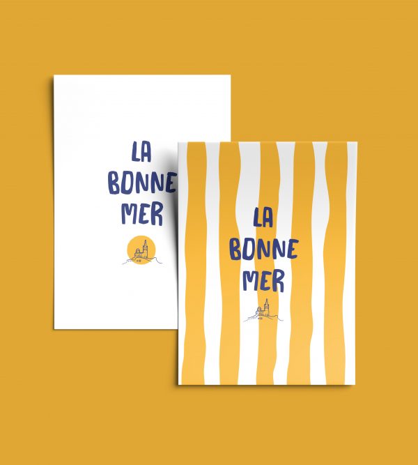 Affiches Marseille La Bonne Mer en deux versions – rayée jaune et minimaliste