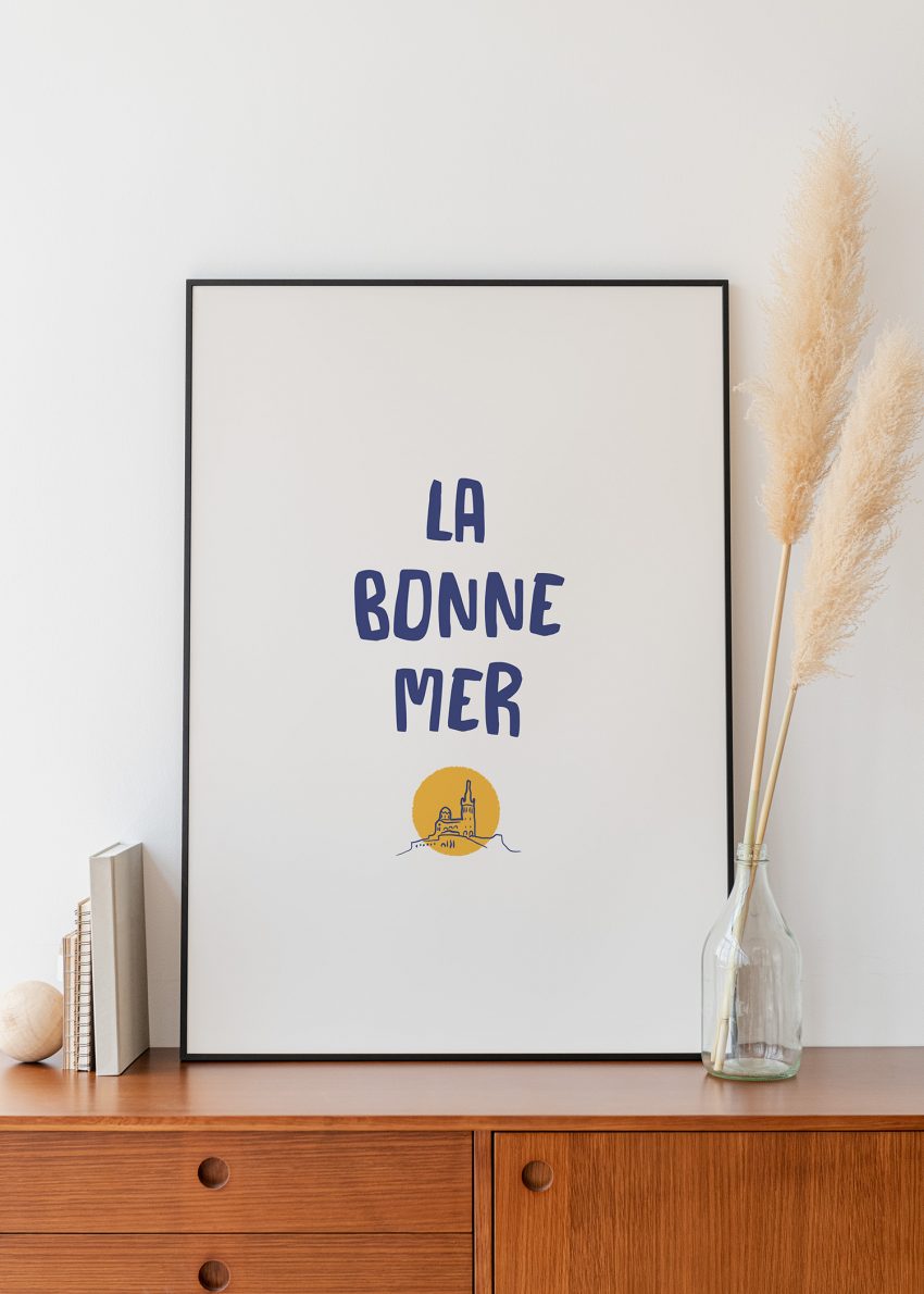 Affiche Marseille La Bonne Mer fond blanc minimaliste – déco murale
