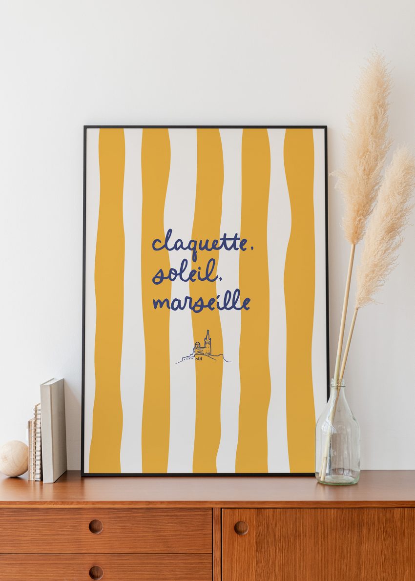 affiche déco Marseille Claquette soleil fond rayé