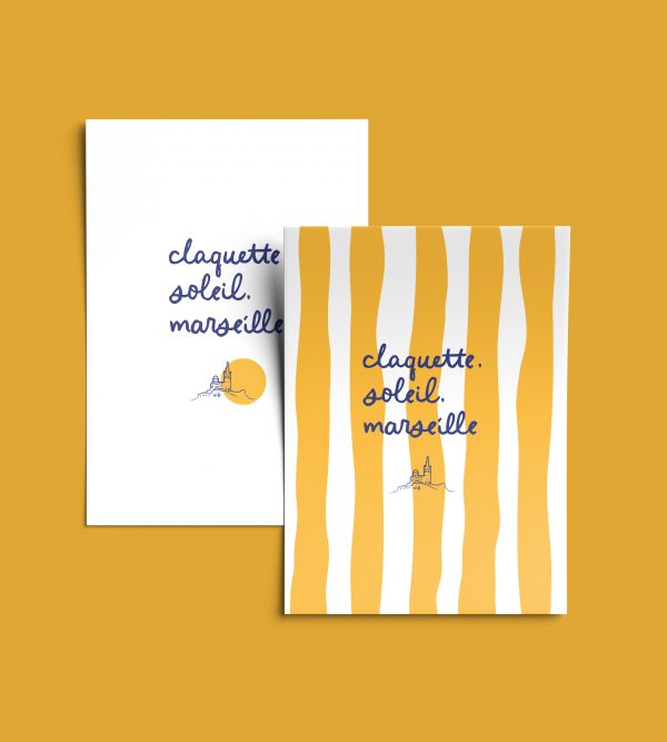 affiche déco Marseille Claquette soleil – fond blanc et fond rayé