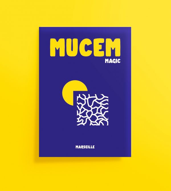 affiche déco Mucem Marseille minimaliste bleu et jaune