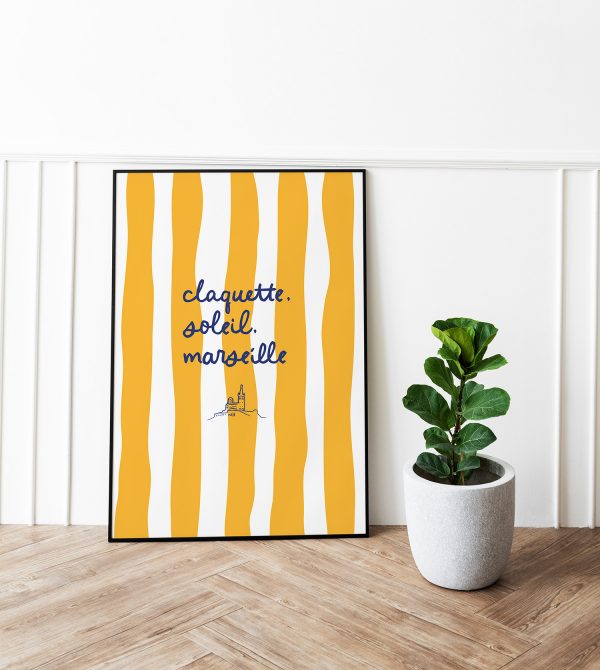 affiche décorative Sud Claquette Soleil Marseille rayures jaunes