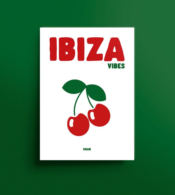 Affiche déco Ibiza Vibes avec cerises rouges sur fond blanc