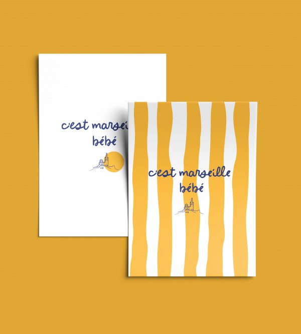 Affiche déco Marseille C’est Marseille bébé – fond clair et rayures jaunes