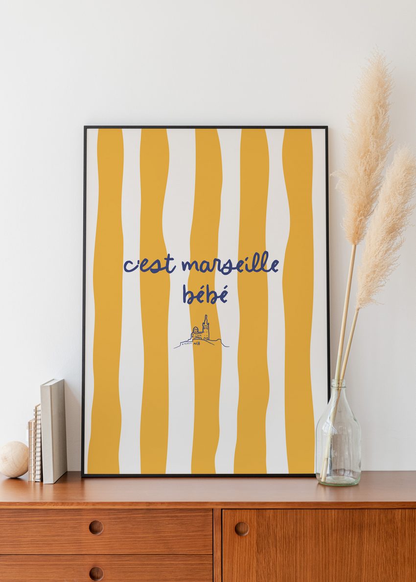 Affiche déco Marseille C’est Marseille bébé rayures jaunes