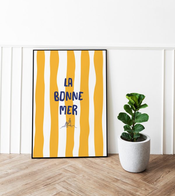 Affiche Marseille La Bonne Mer version rayée jaune solaire – poster méditerranéen