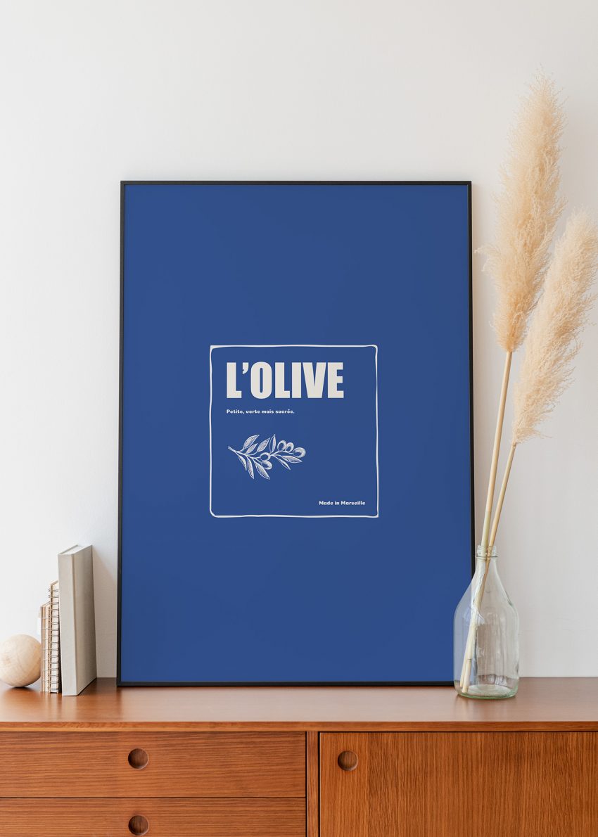 affiche déco Marseille L’Olive fond bleu