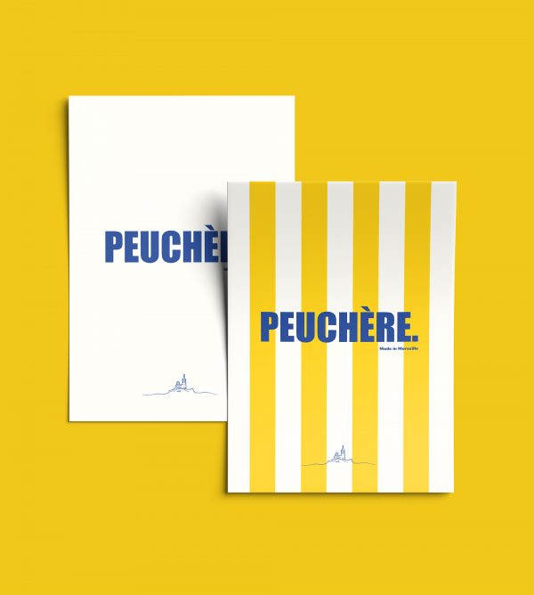 affiche Peuchère Marseille – fond blanc et rayures jaunes côte à côte