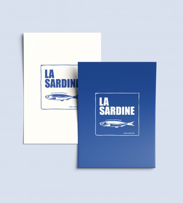affiche sardine Marseille duo fond blanc et bleu