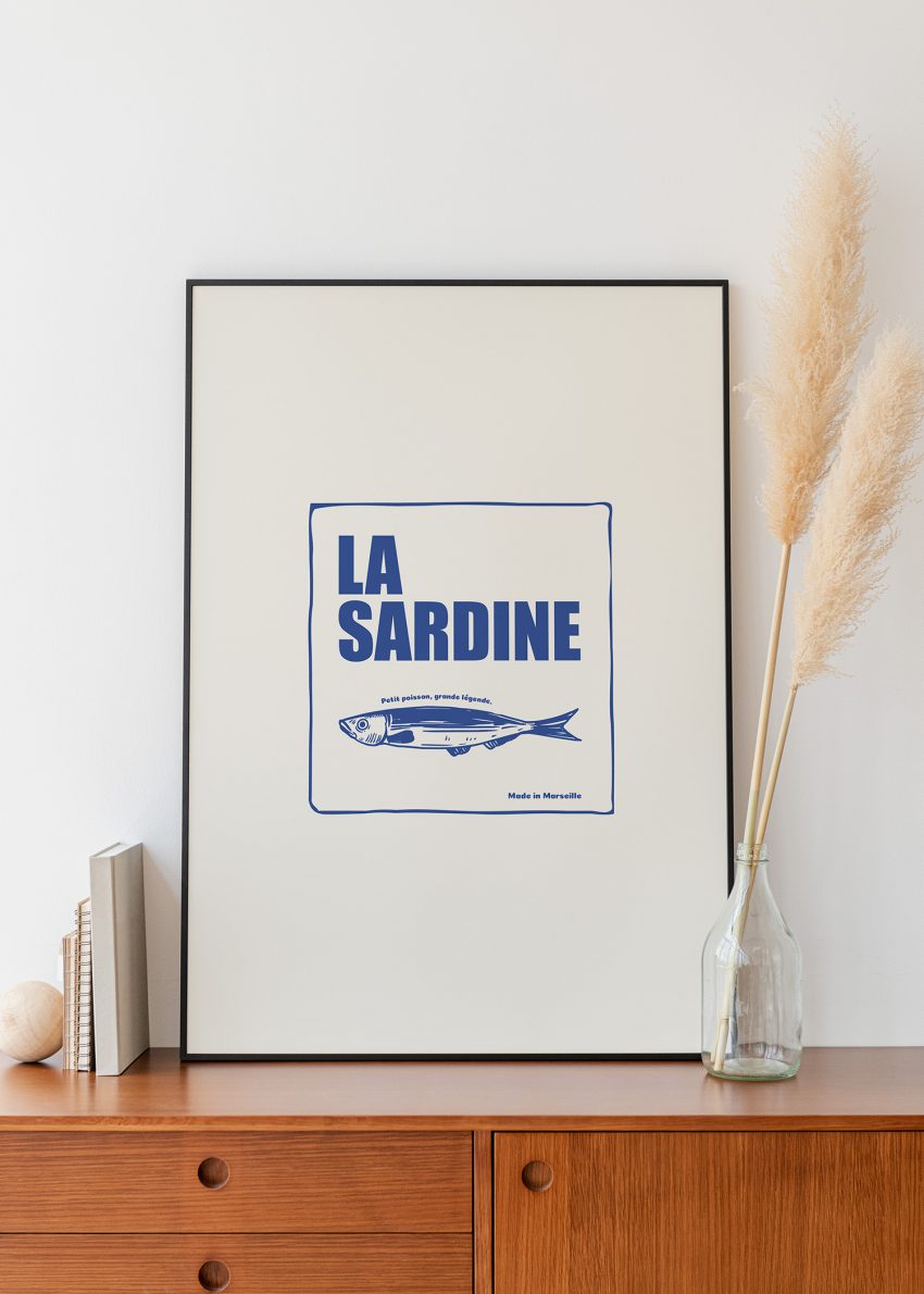 affiche sardine Marseille fond blanc déco murale
