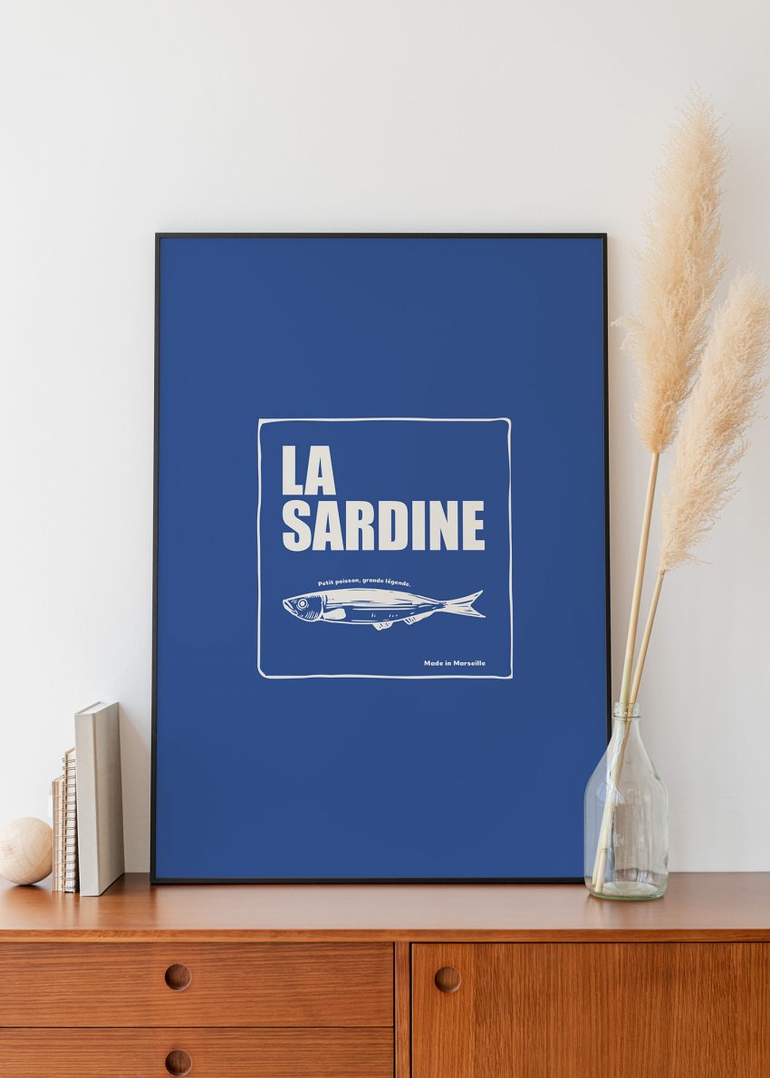 affiche sardine Marseille fond bleu déco murale