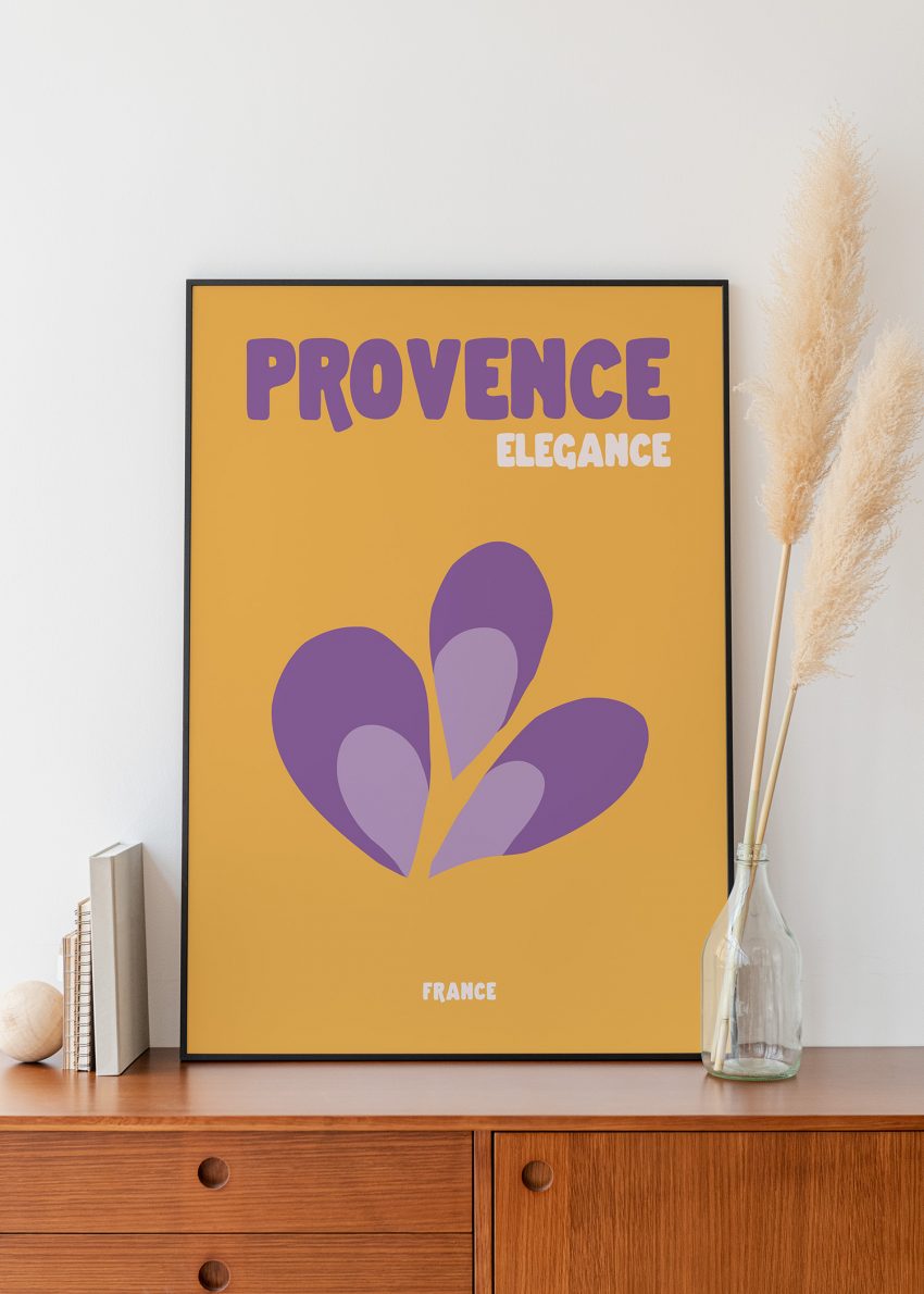Affiche Provence Élégance fond coloré – Poster violet et jaune inspiré des lavandes