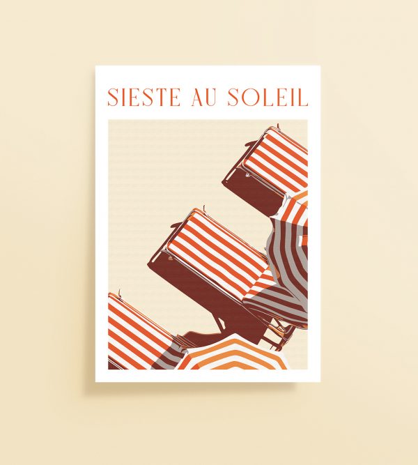 affiche sieste au soleil minimaliste aux couleurs chaudes
