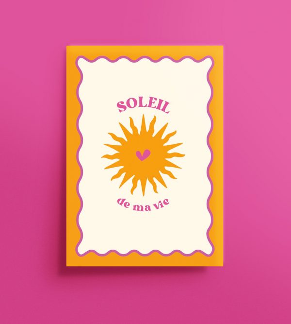 Affiche déco positive Soleil de ma vie en jaune et rose