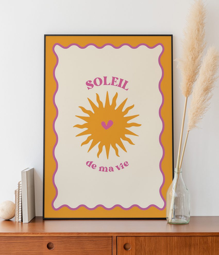 Zoom sur le papier couché demi-mat de l’affiche Soleil de ma vie