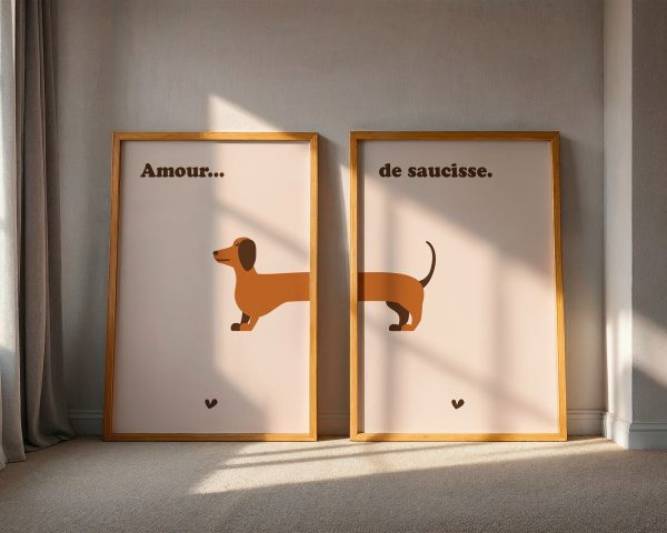 duo affiches chien teckel humour déco intérieure