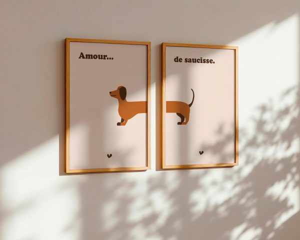 Lot affiches teckel humour – amour de saucisse – déco murale