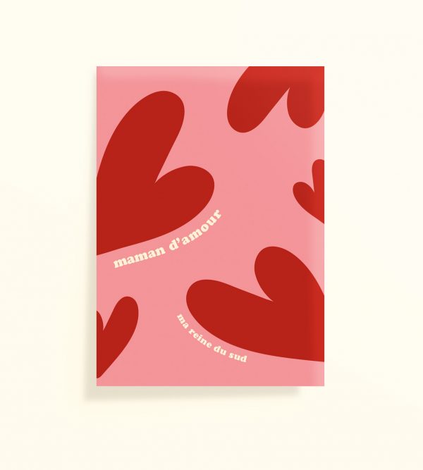 Affiche Maman d’amour rose avec grands cœurs rouges
