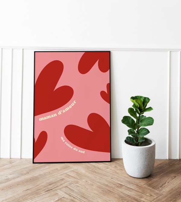 Détail de l’affiche Maman d’amour avec cœur rouge illustré