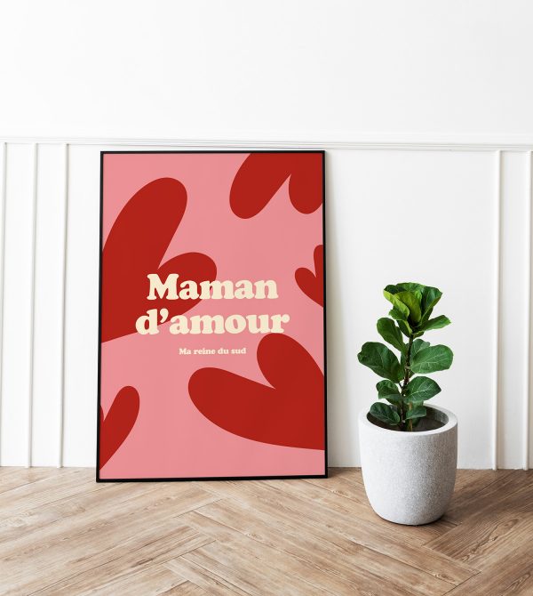 Détail de l’affiche Maman d’amour centrée avec cœur rouge