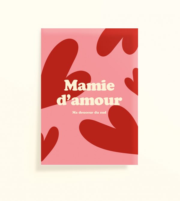 Affiche Mamie d’amour rose avec cœurs rouges