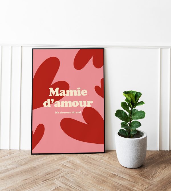 Détail affiche Mamie d’amour avec cœur rouge